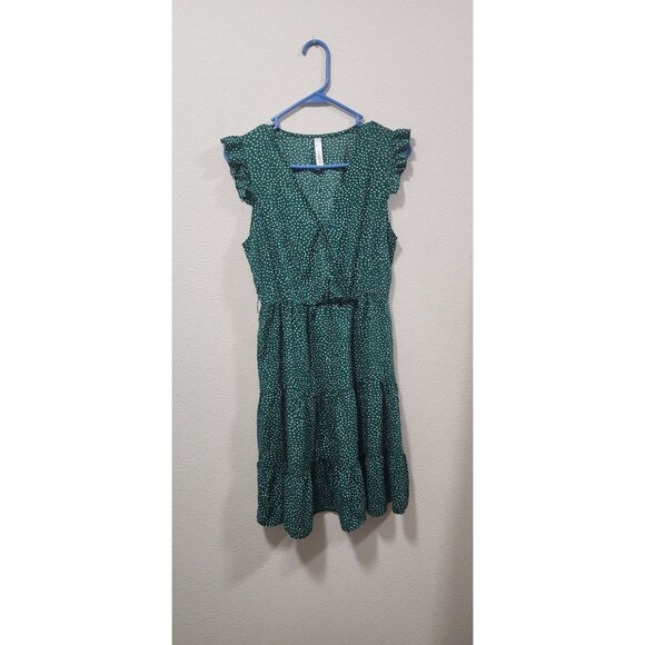 Beachsissi Green And White Polka Dot Dress Ruffle Short Sleeve Workwear Preppy M - Picture 1 of 5